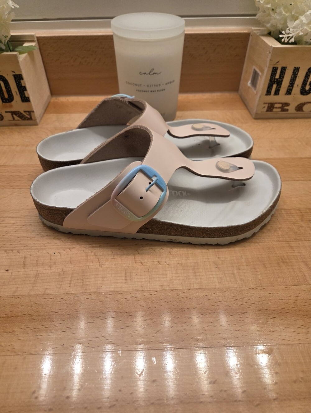 Birkenstock Gizeh Sandals Big Buckle Ombre Light Rose Leather Womens Size EU 39